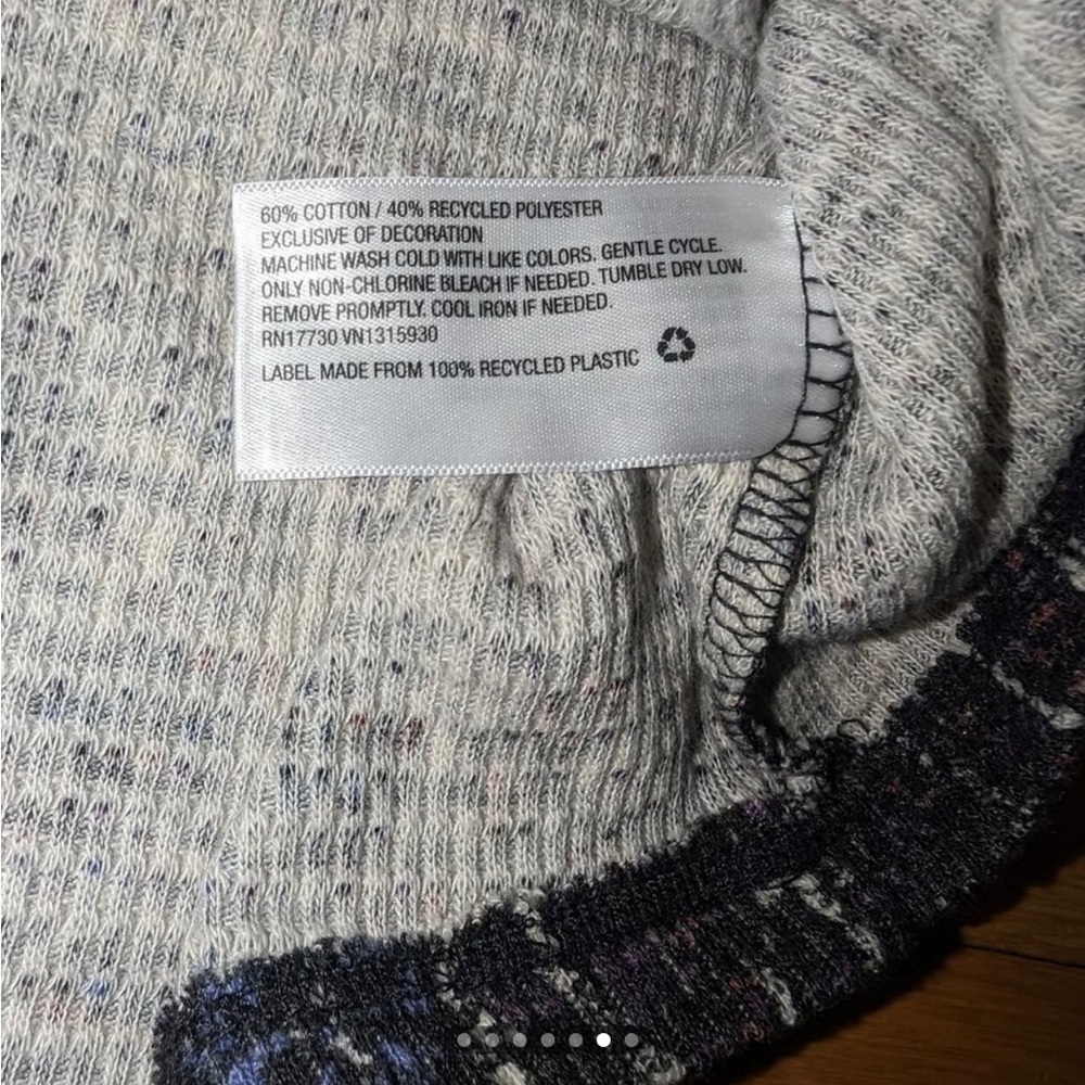 Knox Rose Thermal Waffle Knit Black Paisley Long Sleeve Top - Picture 3 of 5